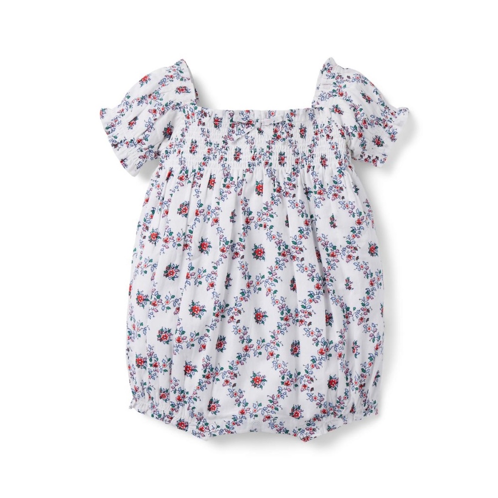 Janie & Jack Baby Newborn White Floral Smocked Romper